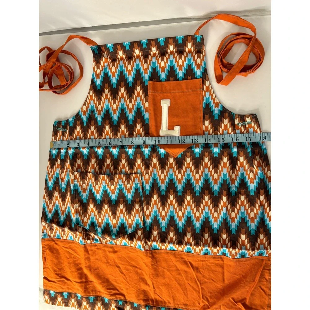 Handmade Kids Apron Initial L Brown Blue Orange Chevron Pattern Crafting Cooking